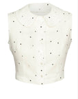 Céline Top in White Polka Dot Linen
