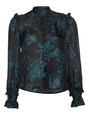 Cosette Blouse - FEATHERS Black Navy in Double Georgette