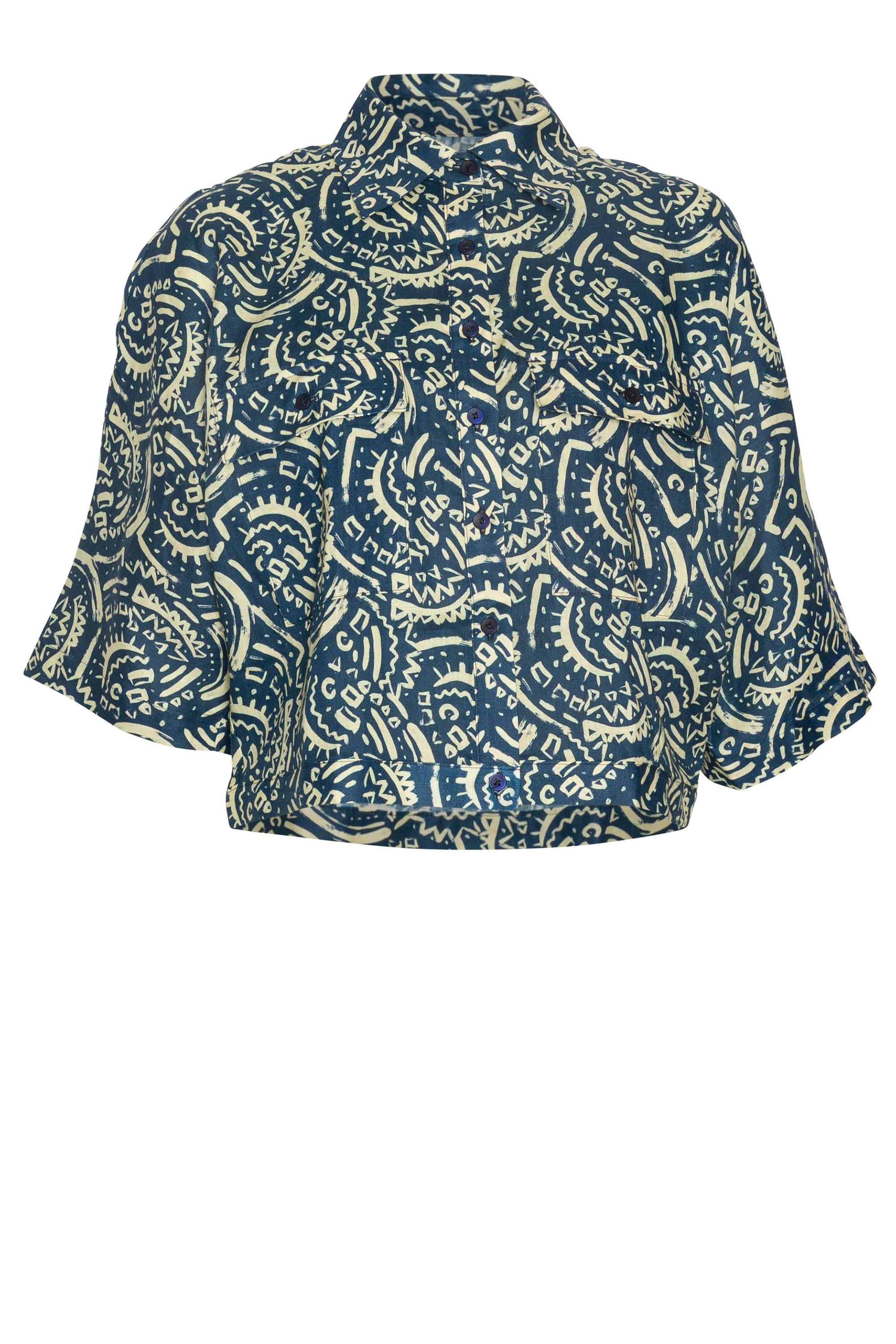 Kimono Sleeve Shirt - Tribal Navy Linen