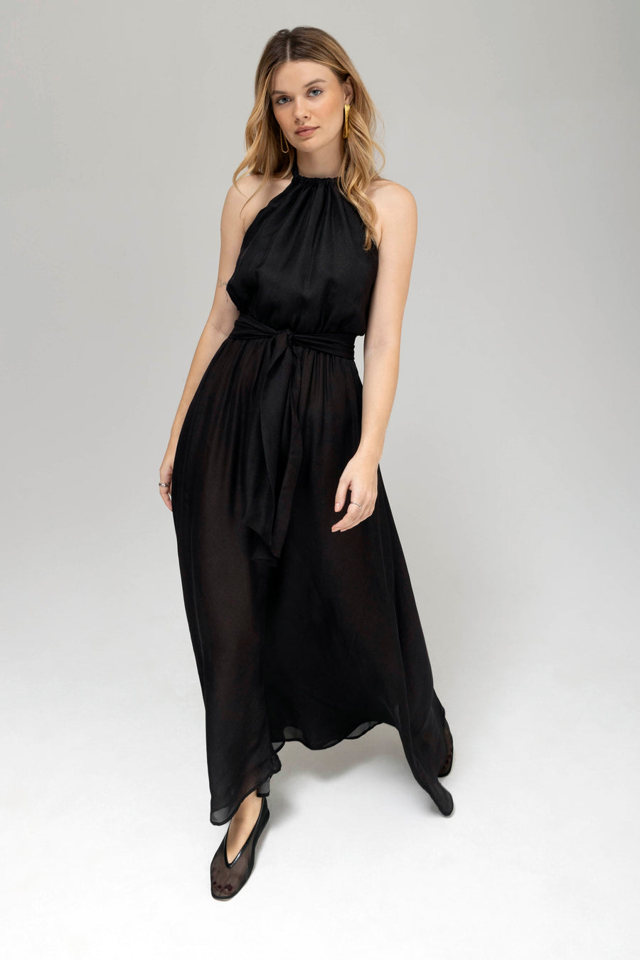 Lola Halter Maxi Black Texture silk