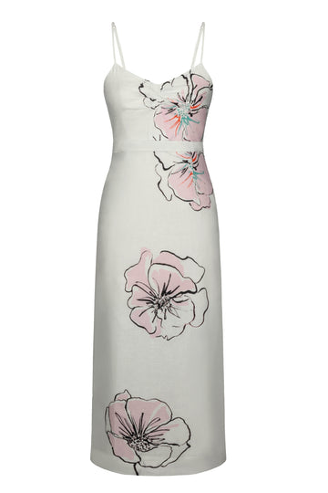 Laura Dress Pink Poppies Linen