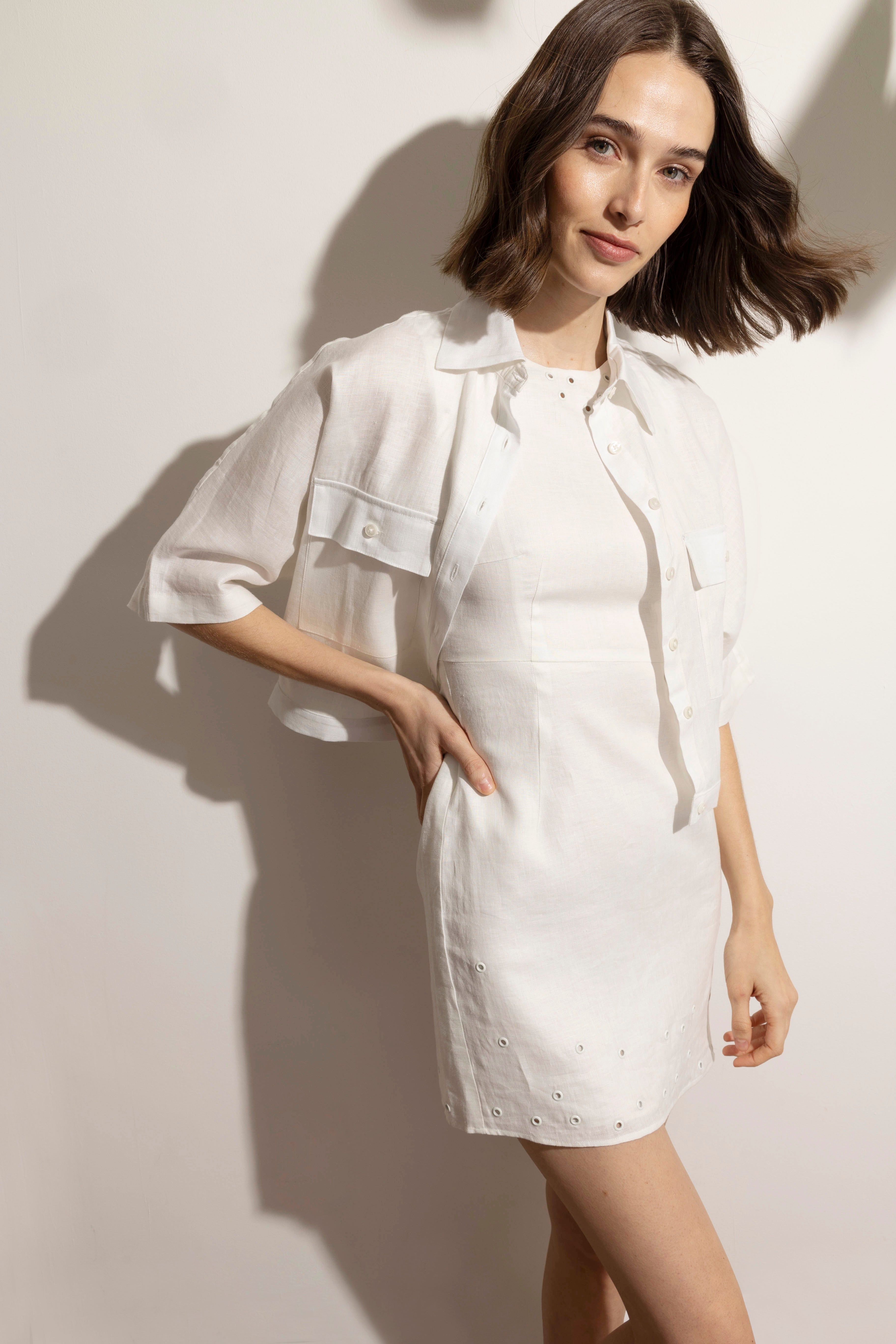 Kimono Sleeve Shirt White Linen