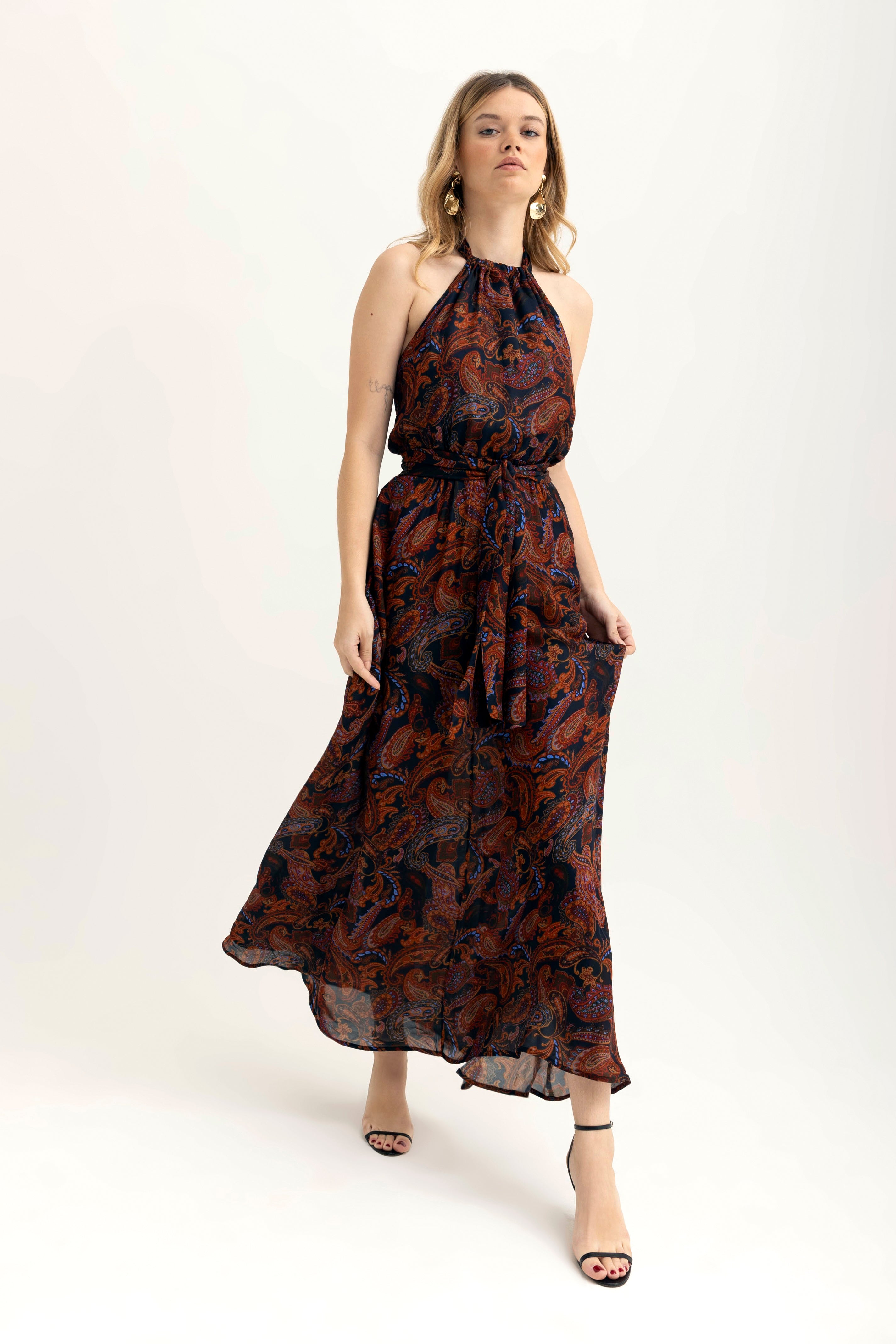 Lola Maxi Halter dress in Dark Paisley