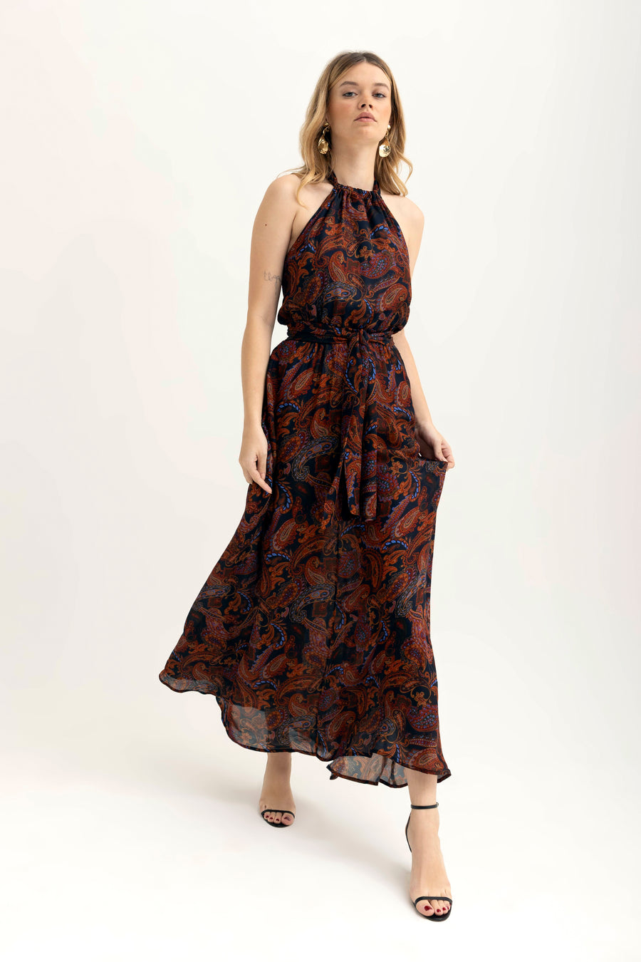 Lola Maxi Halter dress in Dark Paisley