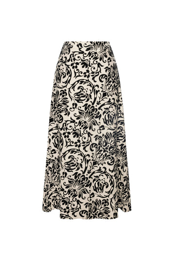 Olivia Skirt in Black Damask Linen