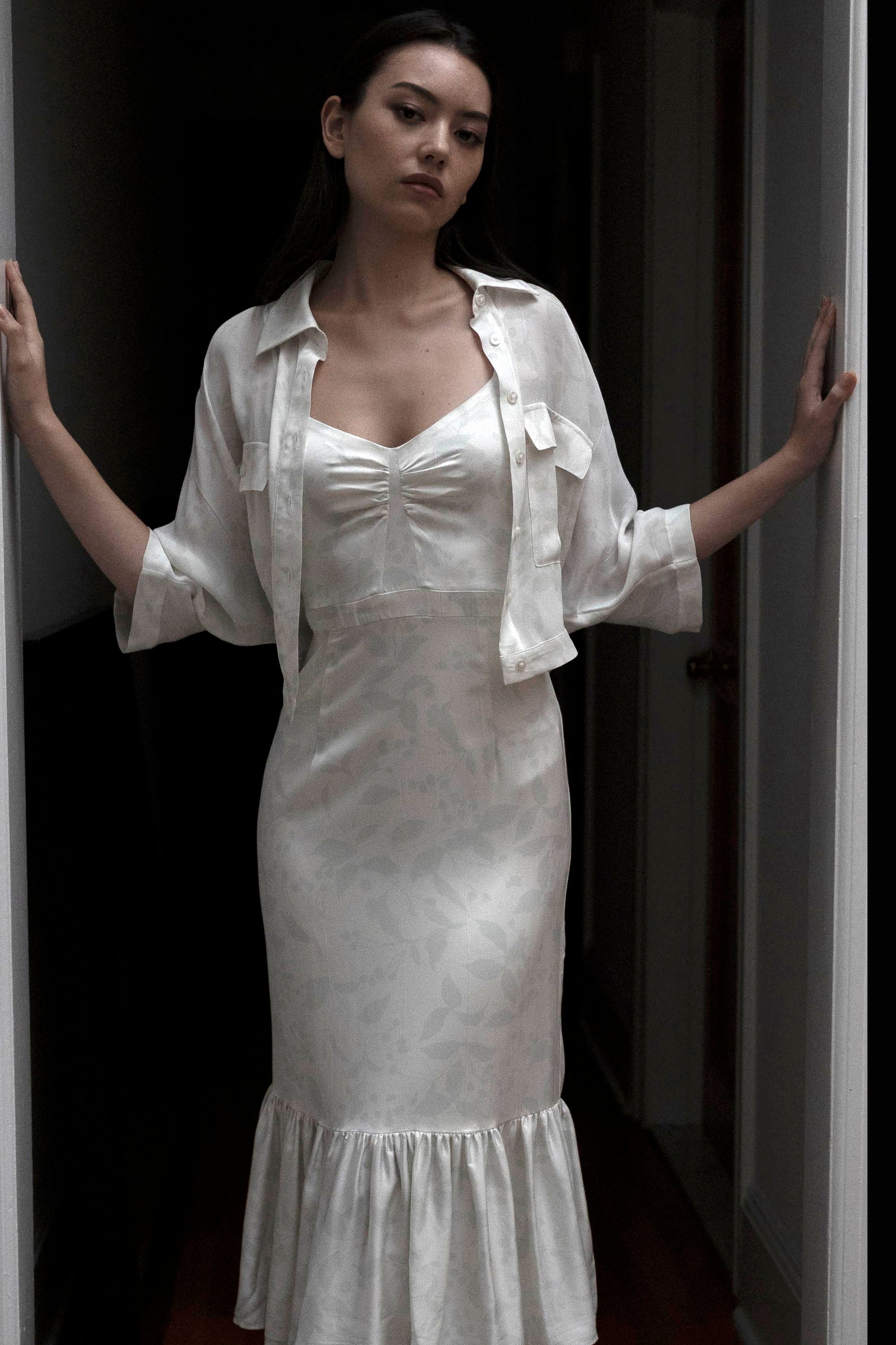 Kimono Sleeve Shirt - Silhouette Floral Silk