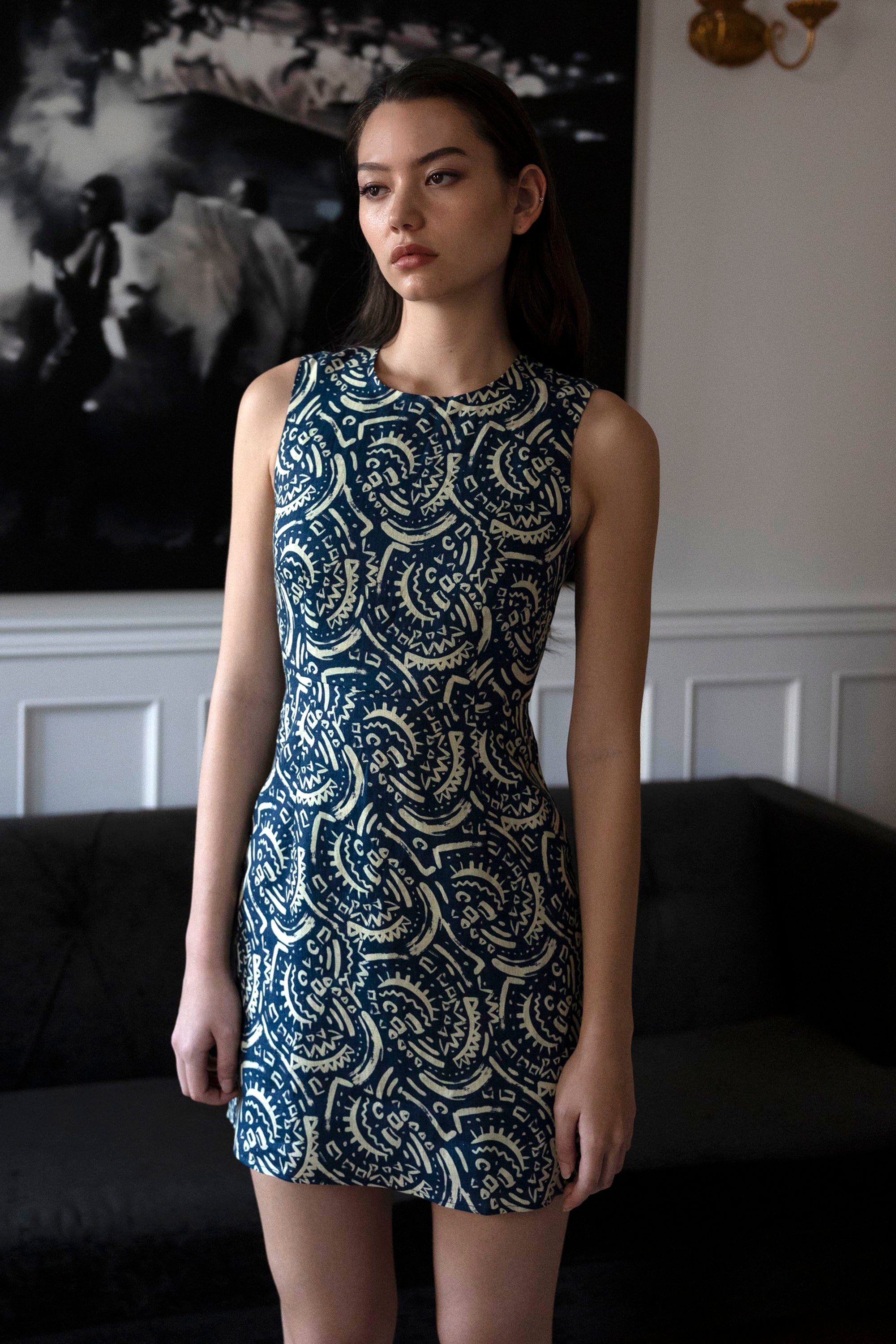Georgie Dress Tribal Navy Linen