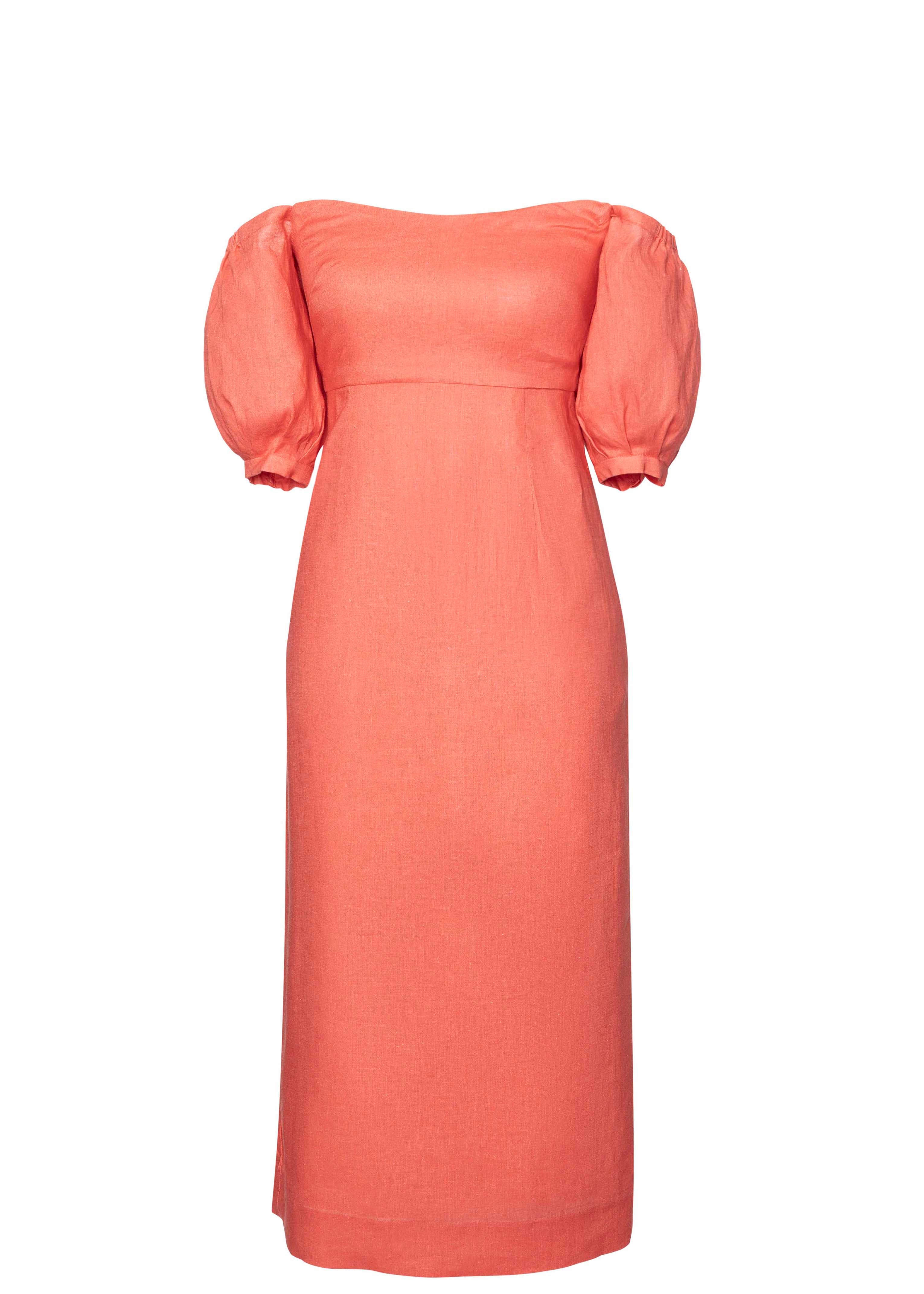 Eliza dress Bright Coral Linen