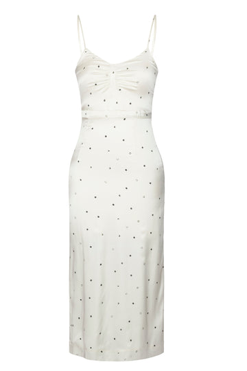 Laura Dress White Black Dot Stretch Silk