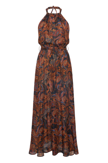 Lola Maxi Halter dress in Dark Paisley