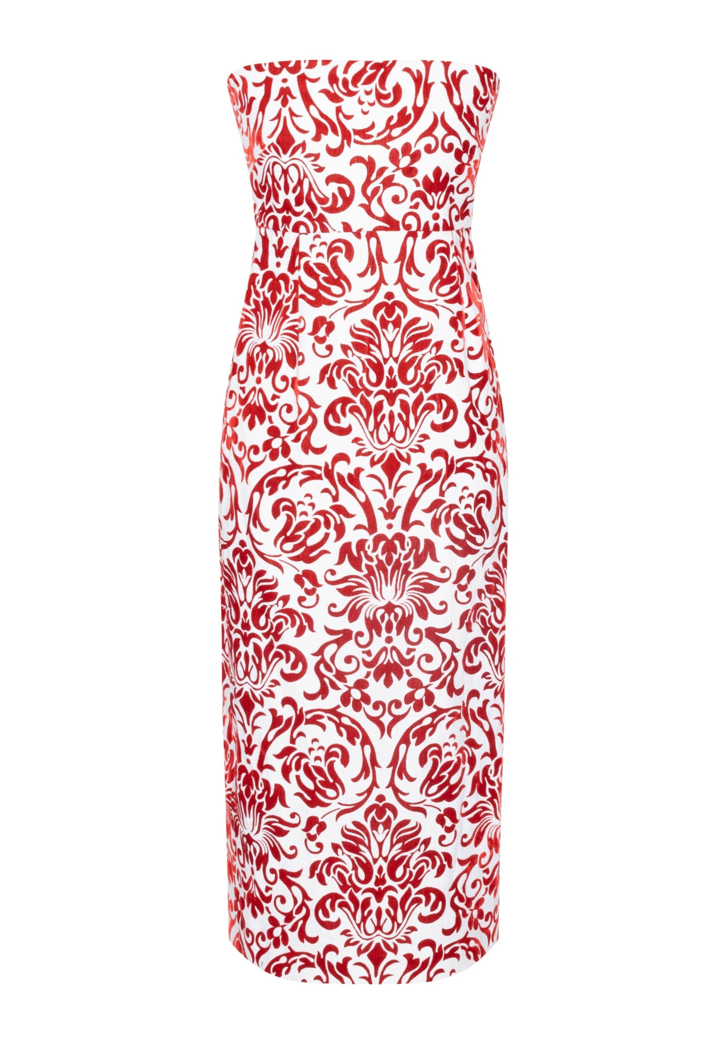 Liza Dress in Red Damask Linen