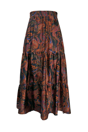 Tier Skirt Dark Paisley Silk