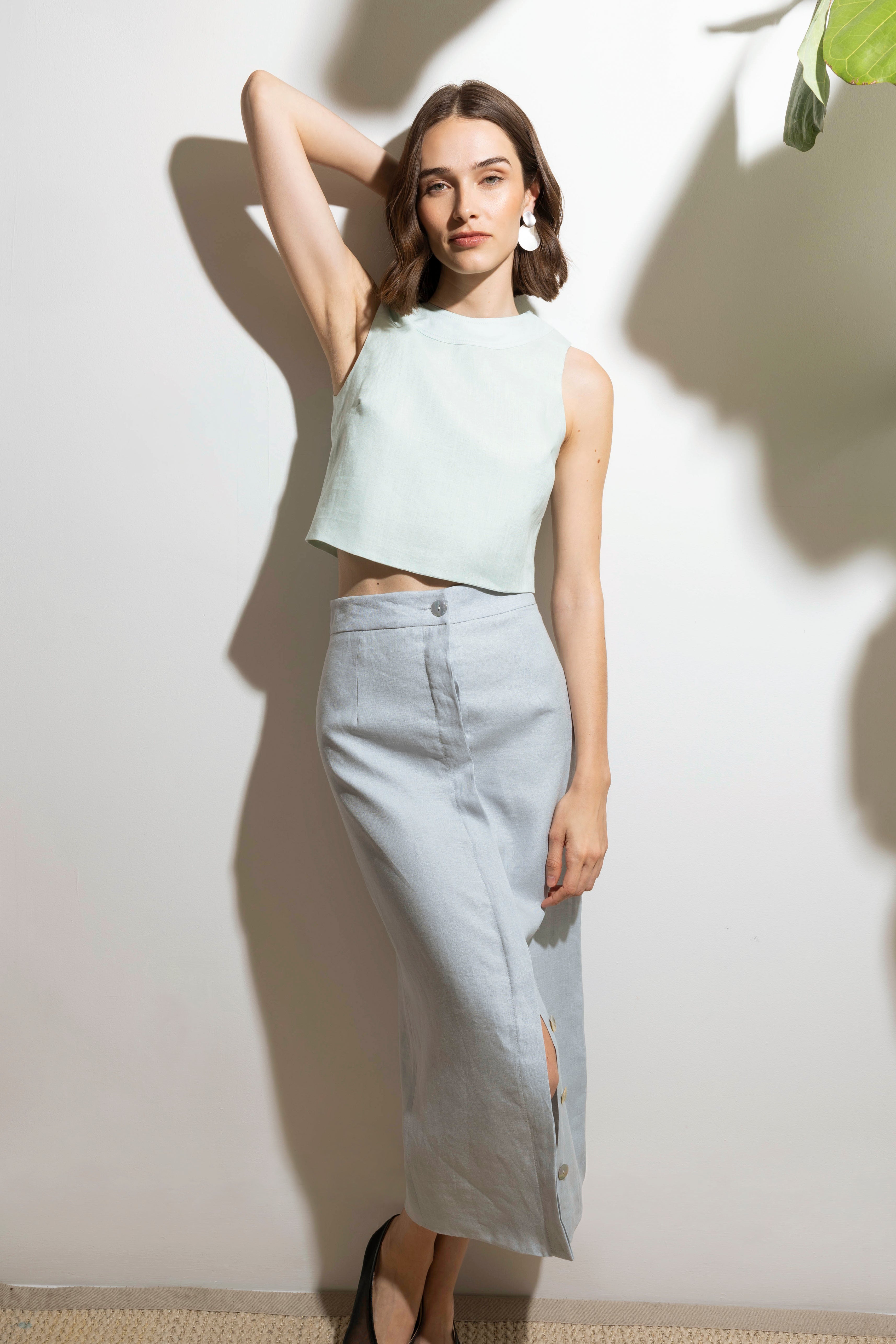 Nicolas Top in Mint Linen