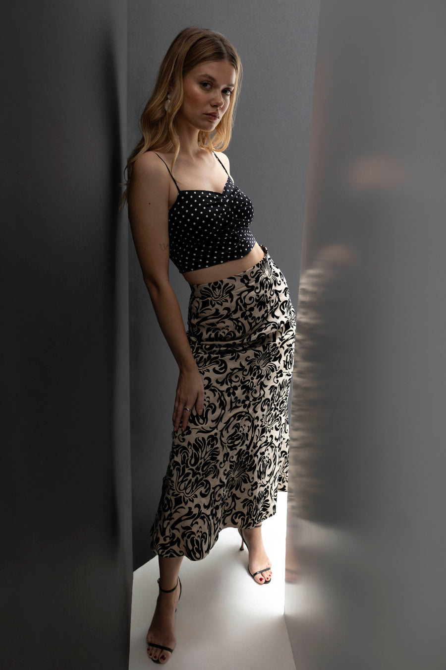 Olivia Skirt in Black Damask Linen