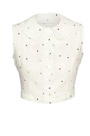 Céline Top in White Polka Dot Linen