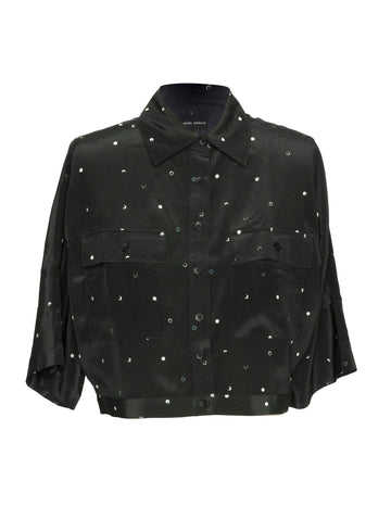 Kimono Sleeve Shirt Black White Dot Silk