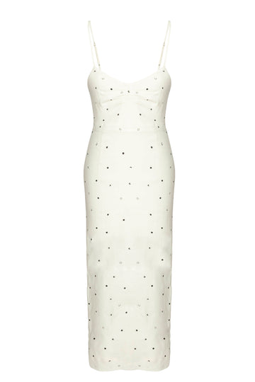 Laura Dress White Dots in Linen