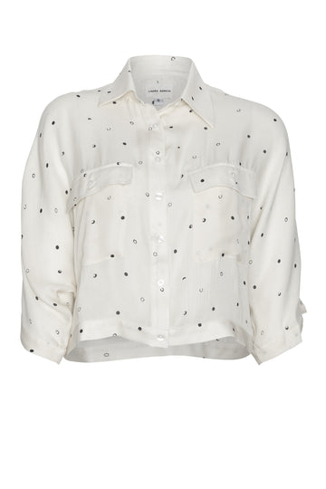 Kimono Shirt in White Polka Silk