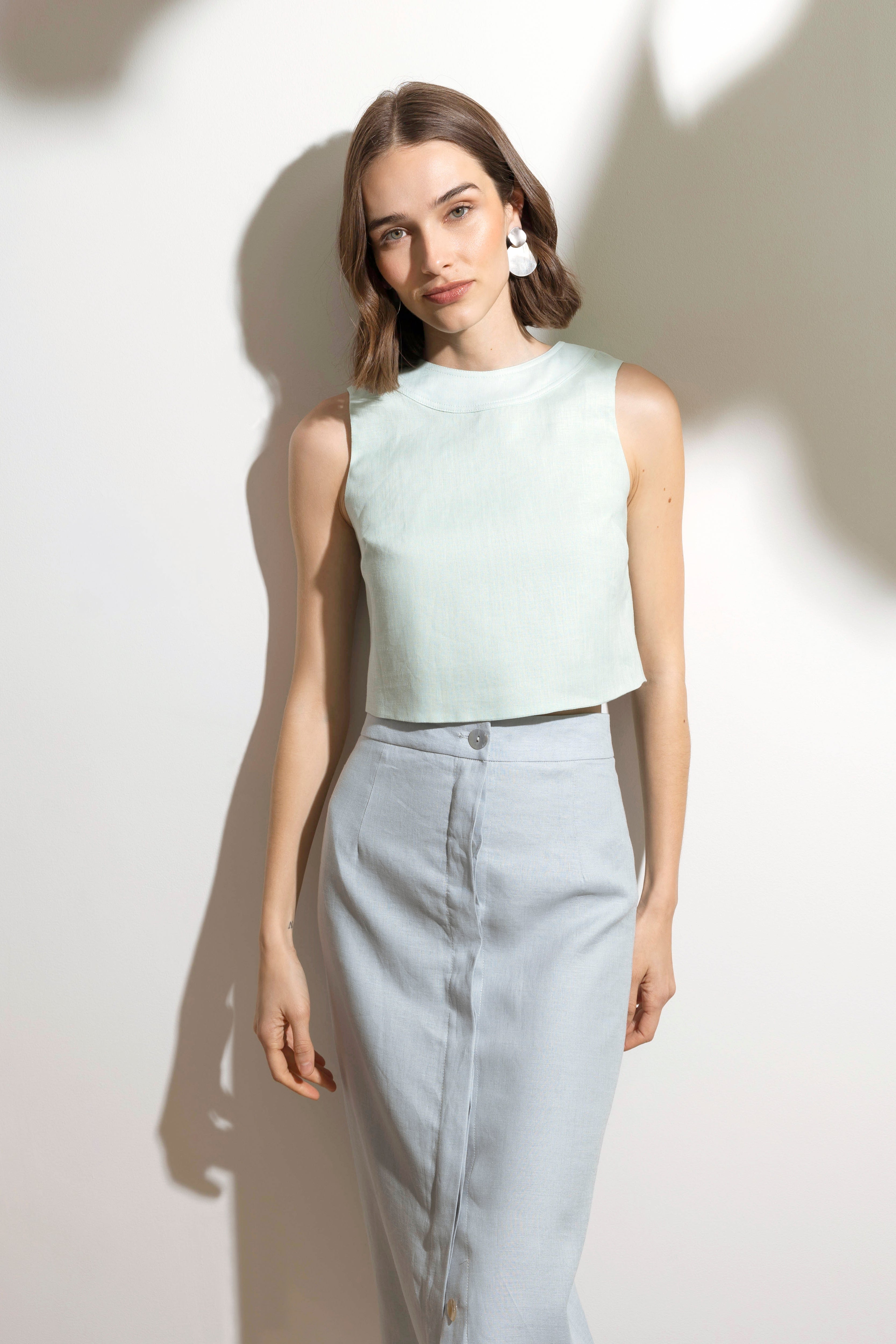 Nicolas Top in Mint Linen