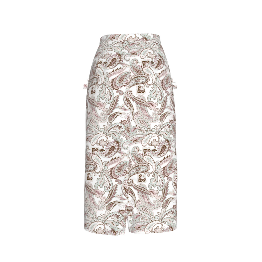 Mila Skirt in White Paisley Linen