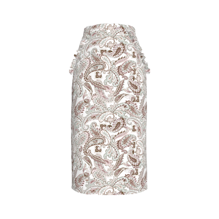 Mila Skirt in White Paisley Linen