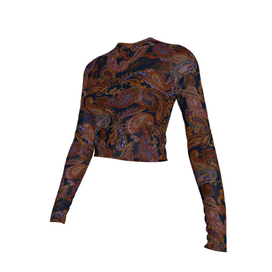 Second Skin Bamboo Printed Top Dark Paisley