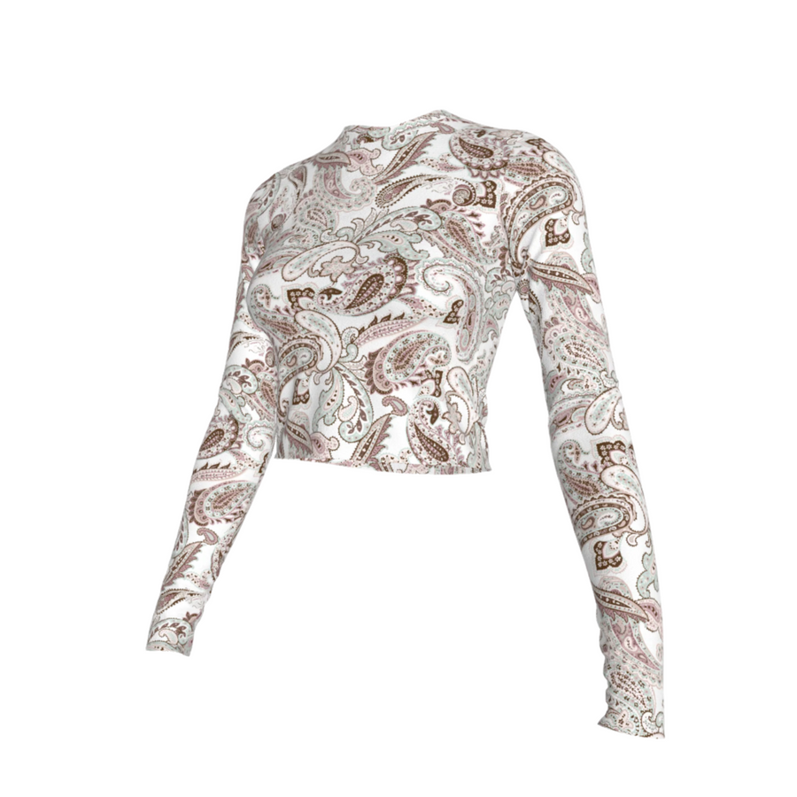 Second Skin Bamboo Printed Top White Paisley