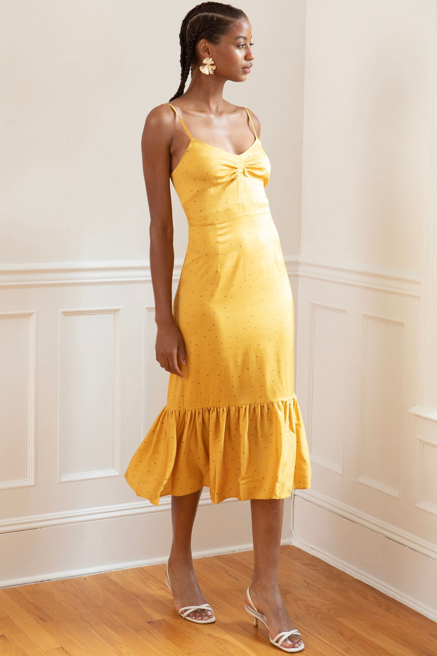 yellow polka dot bridesmaid dresses Zapaka Women Vintage Dress Yellow 1950s Pin Up Polka Dots Dress, Yellow / L